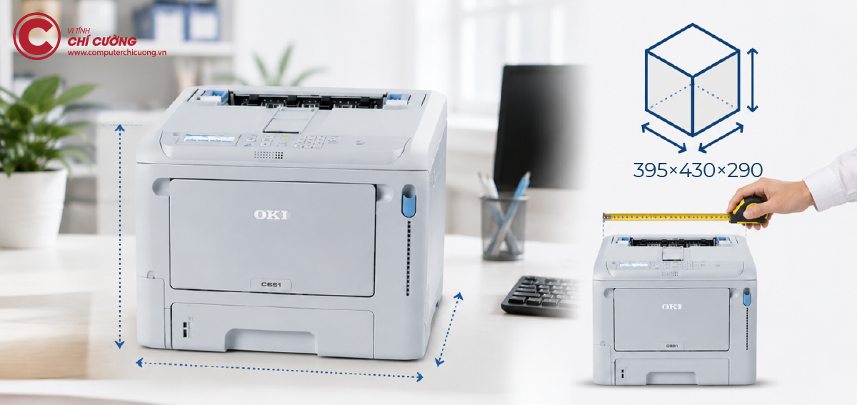 OKI C651dn kích thước nhỏ gọn nhất thế giới 395x430x290mm full front access