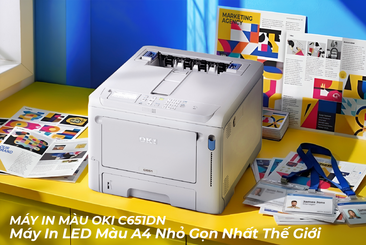 Máy in màu OKI C651dn nhỏ gọn nhất thế giới tốc độ 35ppm in banner 1.32m tại Computer Chí Cường