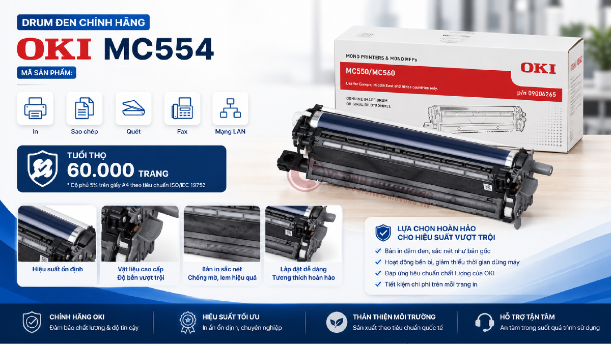 Drum đen Black Image Drum chính hãng OKI MC554dn MC554dnw mã 09006265 60000 trang