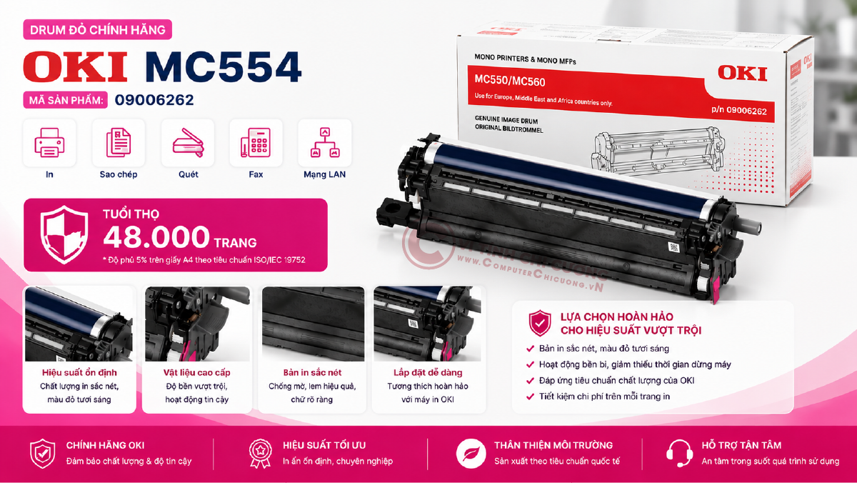 Drum đỏ Magenta Image Drum chính hãng OKI MC554dn MC554dnw mã 09006266 48000 trang