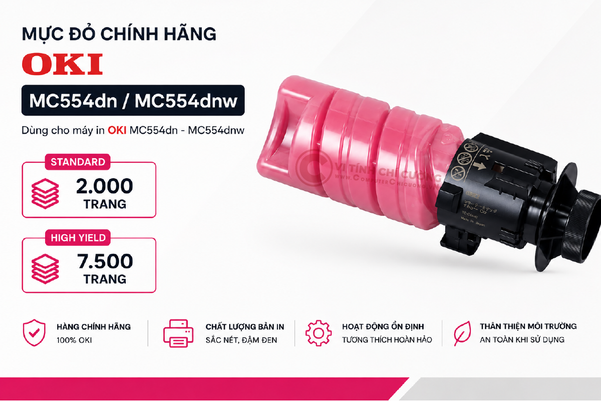 Mực đỏ Magenta chính hãng OKI MC554dn MC554dnw Standard 2000 trang High Yield 7500 trang