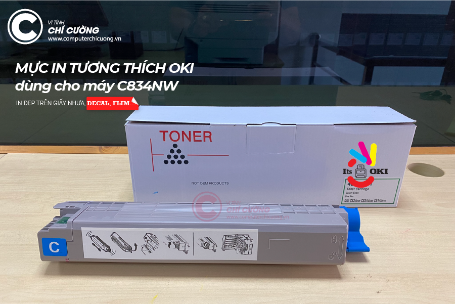 Ống mực thay thế OKI C834nw màu Xanh nguyên hộp vỏ chip bột mực tại Computer Chí Cường TP.HCM