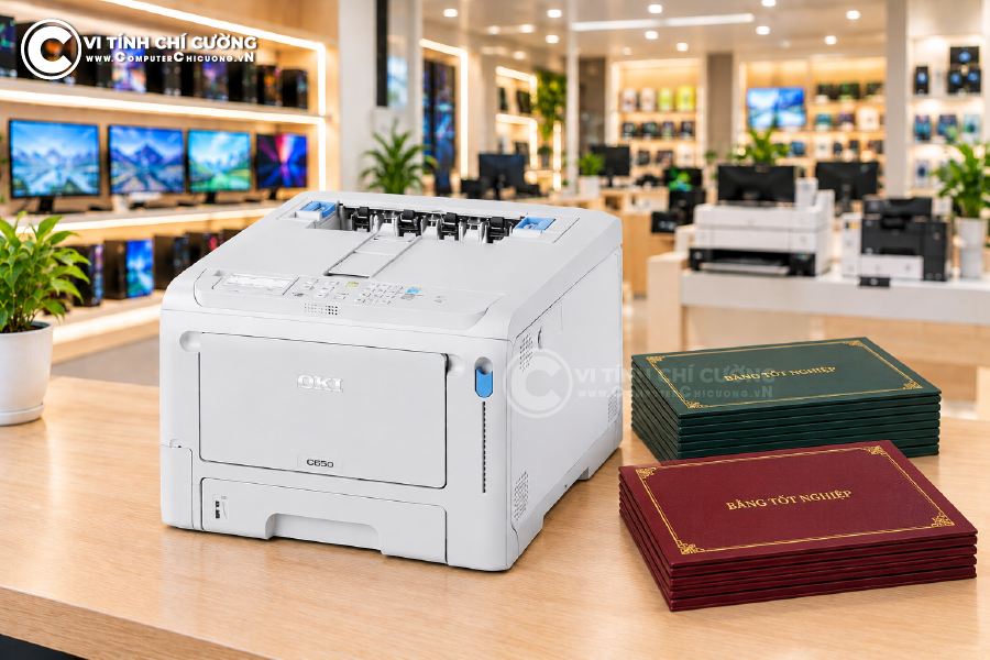In thông tin lên phôi bằng cấp chứng chỉ in sẵn bằng máy in OKI tại Computer Chí Cường
