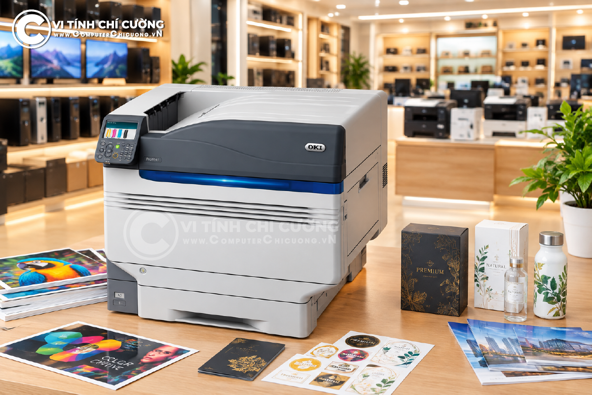 Hộp quà Tết giấy Kraft in chữ trắng, đai hộp và thiệp chúc bằng máy in OKI Pro9542