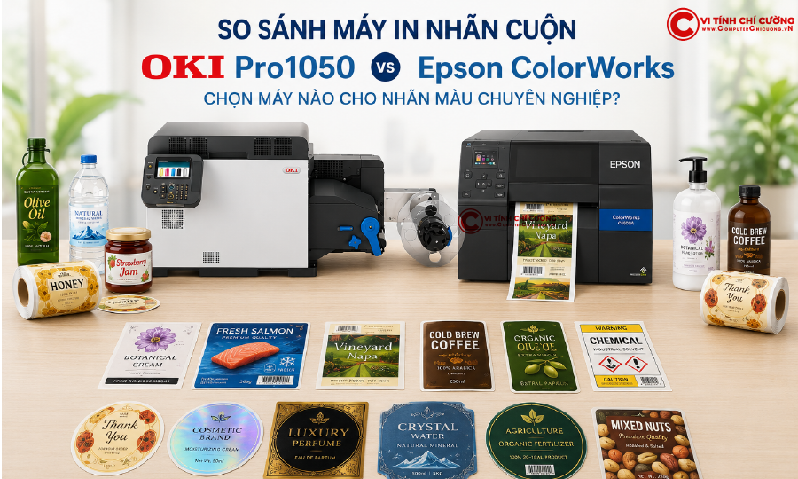 So sánh máy in nhãn cuộn OKI Pro1050 và Epson ColorWorks – chọn máy nào cho nhãn màu chuyên nghiệp